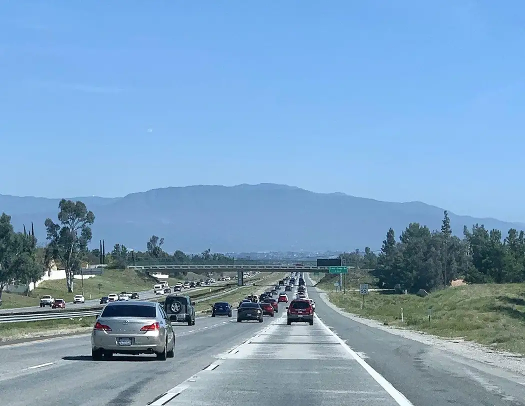 Traffic on Interstate 15 southbound entering the Temecula Valley in Riverside County, California